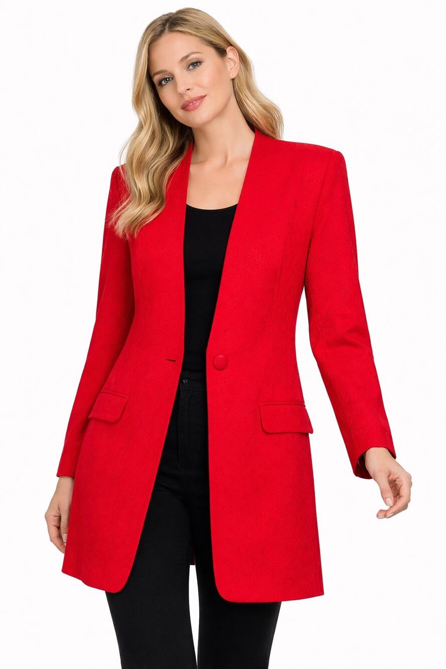 Late 1980s–Early 1990s P.J. Klein Red Textured Longline Blazer USA made Medium